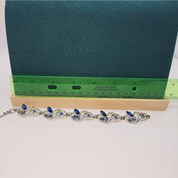 Vtg Style Two Tone Blue Rhinestones Silver w/Bracelet - Picture 7 of 14